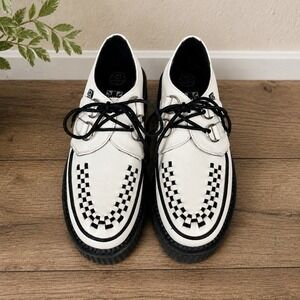 T.U.K. Mondo Creeper Platform Shoes Womens 7 White Black Leather Goth Punk